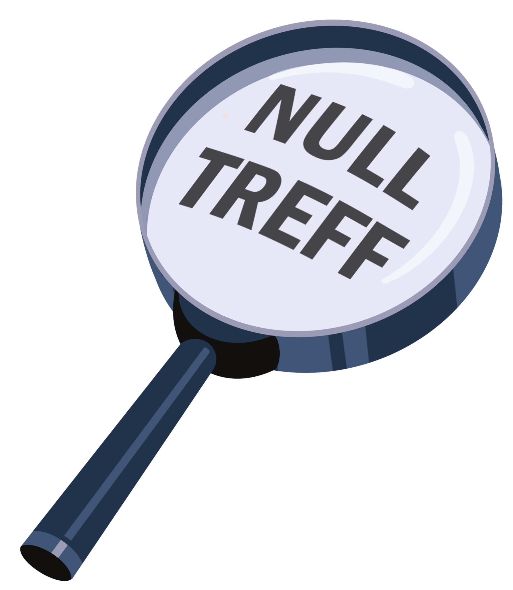 Forstørrelsesglass med teksten null treff